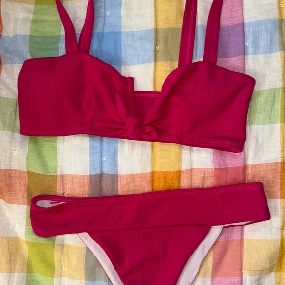 NWOT💖 Hot Pink High Waisted Women’s 2 pc Bikini Baithing  Suit 👙 size Large - Picture 2 of 7